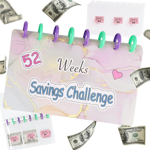 52 Week Saving Challenge Binder for Cash Saving, 52 Week Money Saving Money Envelopes for Cash Saving, Reusable Money Saving Binder Money Organize...