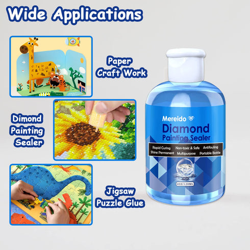 Diamond Art Glue Painting Sealer with 3 Brushes, 2 Packs 8oz 5D Diamond Art Permanent Holder & High Gloss Shine Effect Sealer for Diamond Craft Ki...