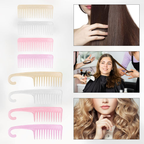8 Pcs High Transparency Sparkling Comb, Large Tooth Comb, Shower Comb with Hook, No Handle Comb, Large Hair Detangling Comb, Wig Comb, Styling and...