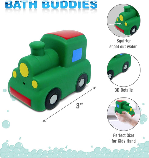 DolliBu Train Bath Buddy Squirter - Floating Green Train Rubber Bath Toy, Fun Water Squirting Bathtime Play for Toddlers, Cute & Soft Transportati...