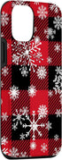iPhone 14 Snowflakes Red Black Winter Buffalo Plaid Christmas Phone Case...