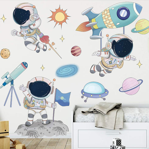Astronaut Wall Stickers, DILIBRA Planet Space Walk Spaceship DIY Art Vinyl Removable Murals Wall Decals, Cartoon Spaceman Cosmonaut Art Decoration...