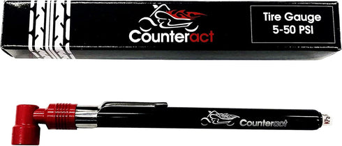 Counteract MKPG-D Analog Tire Air Pressure Gauge for Motorcycle and ATV Tires, 5-50psi, Red 90 Degree Head, Black Anodized Body, Durable Metal Con...