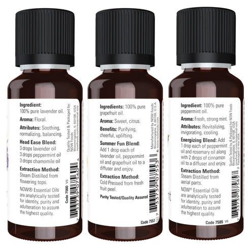 3-Pack Variety of NOW Essential Oils: Summer Fun - Lavender, Grapefruit, Peppermint...