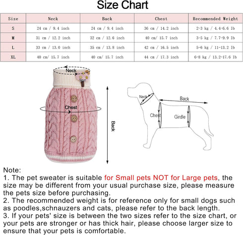 Dog Sweater Turtleneck Knitwear Doggie Pullover Sweater Doggy Winter Coat Warm Pet Clothes Puppy Holiday Clothing Buttons Knitted Outfits for Smal...