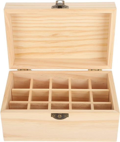 FILFEEL Essential Oil Wooden Box 15 Slot Essential Oil Storage Case Pine Wood Essential Oils Organizer Holder for Home, 18.2 x 11.5 x 9 cm...