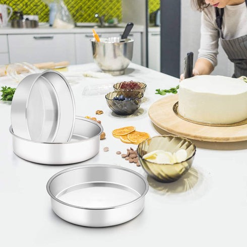 TeamFar 8 Inch Cake Pan, 3 Pcs Round Cake Pan Tier Cake Pan Set Stainless Steel, Healthy & Heavy Duty, Mirror Finish & Easy Clean, Dishwasher Safe...