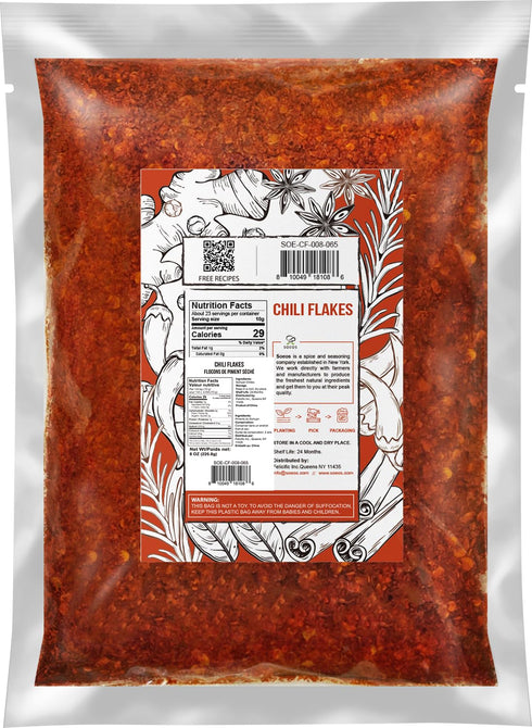 Soeos Red Chili Flakes, 8oz (226g), Dried and Crushed Red Chili Pepper Flakes, Premium Chili Powder for Pizza, Chowder, Seafood, and Pasta...