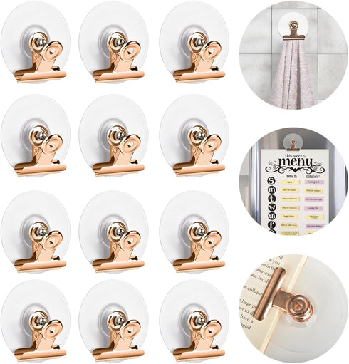 Self Adhesive Metal Clips, 12 Pcs Upgrade Strong Self-Adhesive Clips for Hanging and Organization, Spring Clip for Paper Poster Tapestry Photo Wal...