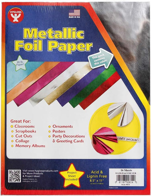 Hygloss Metallic Paper - 8.5" X 11", 8 Gold & 8 Silver - 16 Sheets...