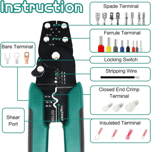 Wire Connectors Crimping Tool 22-10AWG Multifunctional Stripping Crimping Pliers with Stripper Cutter Terminal Crimper and Stripper Electrical Cri...