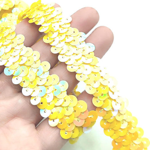 3 Yards Yellow Elastic Sequin Ribbon Trim Glitter Metallic Stretch Flat Sequin Fabric Ribbon Lace for DIY Crafts,Sewing, Dress Costume,Wedding Emb...