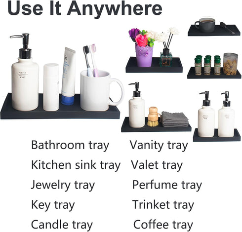 Bathroom Tray, 7.9" Silicone Vanity Tray for Counter, Kitchen Sink Soap Tray, Dish Holder Dispenser Countertop Toilet Tank Desk Organizer (Black)...