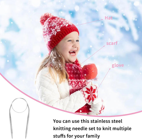 6 Pieces Stainless Steel Circular Knitting Needles Set 80 CM Double Pointed Metal Knitting Needles Set for Making Sweater Shawl Scarf (Diameter 3m...