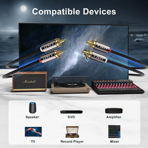 J&D 2 RCA M/M Stereo Audio Cable, Gold-Plated 2RCA Male to 2RCA Male Copper Shell Auxiliary Audio Cord for Home Theater HDTV Amplifiers Hi-Fi Syst...