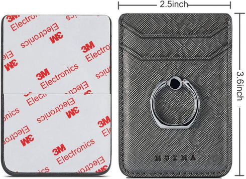Phone Card Holder with Ring Grip for Back of Phone,Adhesive Stick-on Credit Card Wallet Pocket for iPhone,Android and Smartphones Gun Metal...