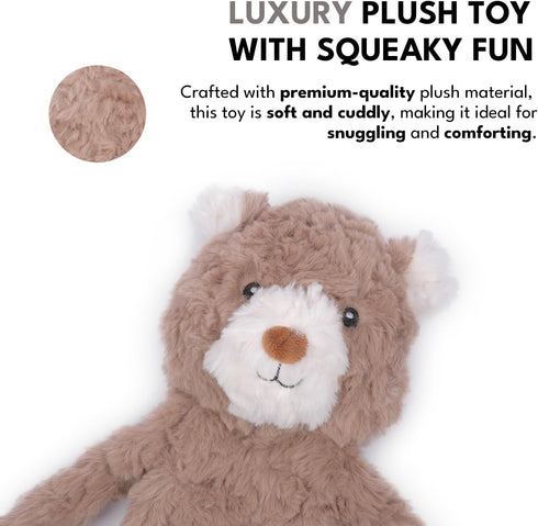 Stuffless Dog Toy, Plush Puppy Squeaky Toy with Bear Design for Foraging Snuggling Fetch Retrieve, No Stuffing Crinkle Snuffle Puzzle Chew Toy for...