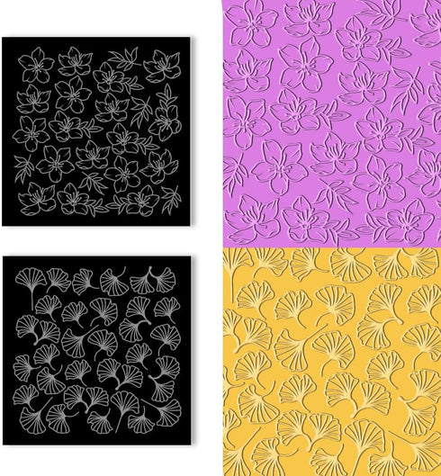 BENECREAT 2Pcs Acrylic Textured Mat, Cherry Blossom and Gingko Patterns Acrylic Clay Texture Sheets Embossing Polymer Clay Tools for Clay Earrings...