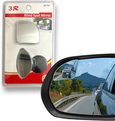 Car Blind Spot Mirror by 3R - Change Lanes w Confidence, Frameless HD Convex Glass, Seamlessly Contours to Rear View Side Mirrors, Peel & Stick (2...