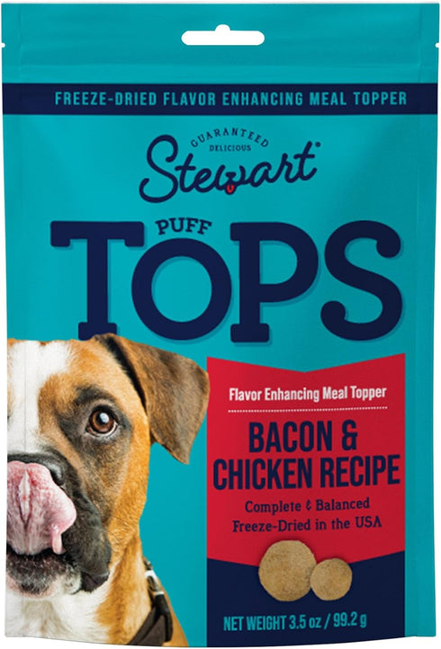 Stewart Freeze Dried Dog Food Topper, PuffTops, Made in USA with Real Bacon, Healthy, Natural, Freeze Dried Dog Treats, Bacon, Chicken, Apple, and...
