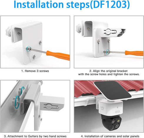 HOLACA Gutter Mount Bracket Compatible with Eufy Security SoloCam S340 Solar Security Camera White...