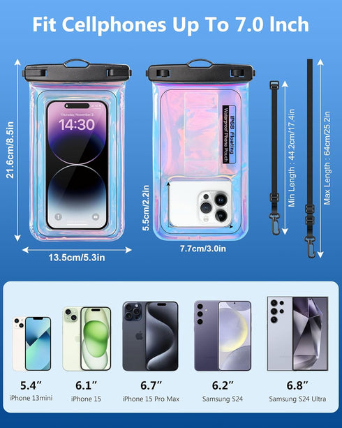 Floating Waterproof Phone Pouch, IPX68 Waterproof Phone Case with Lanyard for iPhone 15 14 13 12 Pro Max Samsung S24 S23 S22 S21 FE, Up to 7" Phon...