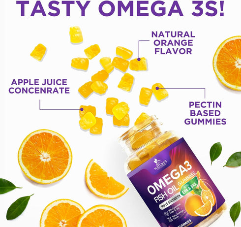 Omega 3 Gummies for Adults, Omega-3 Fish Oil Gummies for Heart Support, Omega 3 Supplement High Absorption DHA & EPA, Joint & Brain Support, Natur...