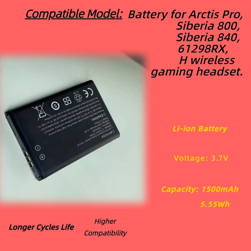 2-Pack Backup Battery for Steelseries Arctis Pro Siberia 800 Siberia 840 61298RX Headsets H Wireless Gaming Headset...