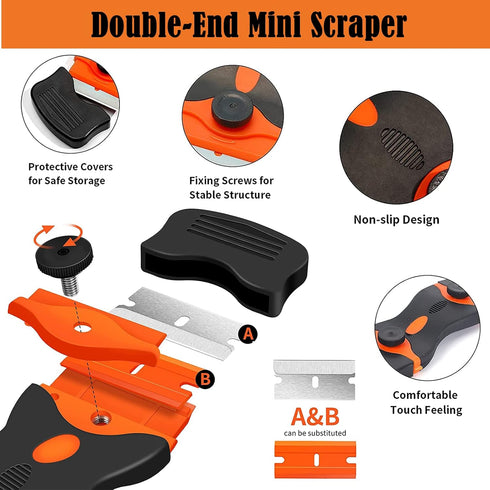 Razor Blade Scraper, 3PCS Putty Knife Tools 30 PCS Plastic Metal Blades, Kitchen Glass Window Floor Scraper for Cleaning Sticker Decal Paint Decal...