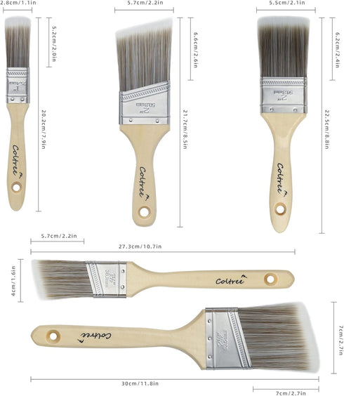 Paint Brushes Set, 5 Pcs Flat and Angle Paintbrushes for Wall and Trim, Suitable for Oil-based Paints, Water-based Paints, Stains, Home Improvemen...