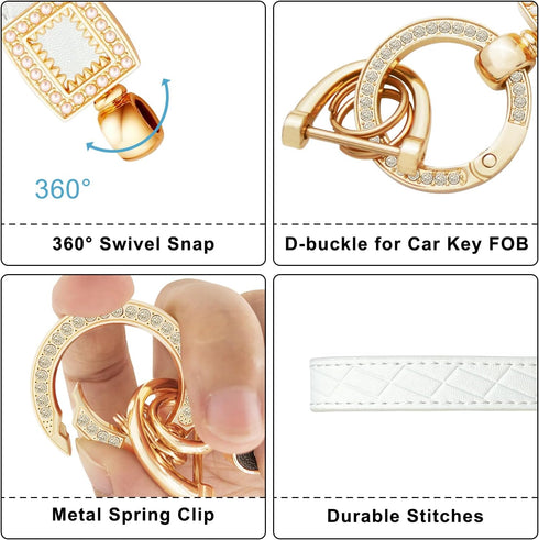 Microfiber Leather Wristlet Keychain,Wrist Keychain Car Key Chain with 5 Key Ring and Anti-Lost D Ring...