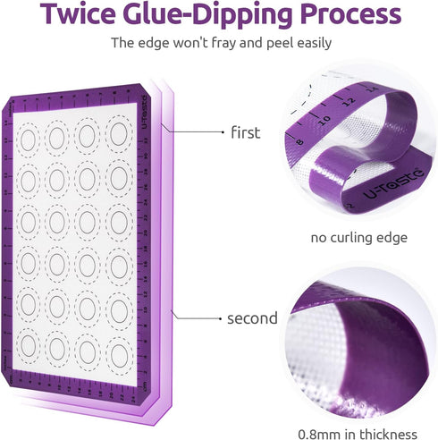 U-Taste 446ºF Heat Resistant Macaron Silicone Baking Mat, Non Stick Reusable Cookies Pastry Sheet Liner with Edge Enhancement Circle Measurement f...