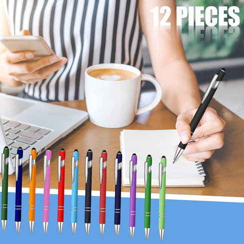 12 Pcs Blue Ink Ballpoint Pen with Stylus Tip, 1.0 mm Metal Pen Stylus Pen for Touch Screens, 2 in 1 Thank You Pen Gift for Friends, Colleagues, C...