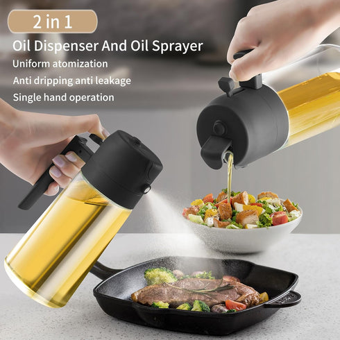 2 in 1 Oil Dispenser and Oil Sprayer Premium Olive Oil Dispenser Bottle with Non-Drip Spout Oil Mister Oil Spray Bottle for Cooking, Kitchen, Sala...