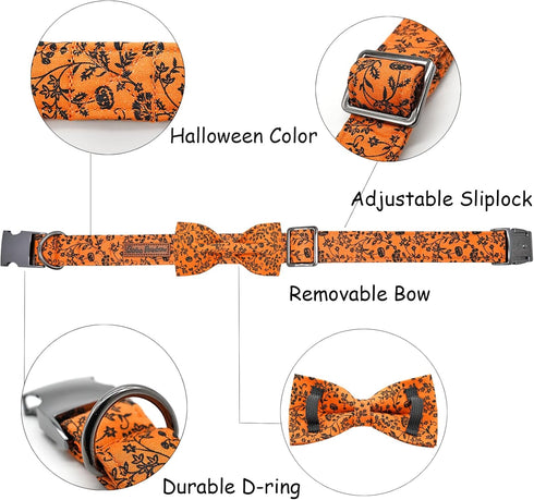 Halloween Dog Collar, Pet Collar Dog Bow Pumpkin Dog Collar Girl Boy Holiday Pet Dog Collar Gift Bow Dog Collar Cute Soft Puppy Collar for Large D...