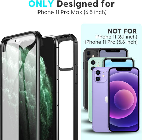 Designed for iPhone 11 Pro Max Full Body Case, Full Body Rugged Case with Built-in 9H Tempered Glass Screen Protector for iPhone 11 Promax Black.....