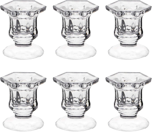 Taper Candle Holders, Dedoot Pack of 6 Glass Taper Candle Holders Centerpiece Clear Candlestick Holders Fit 3/4" Taper Candle, Decorative Candle S...