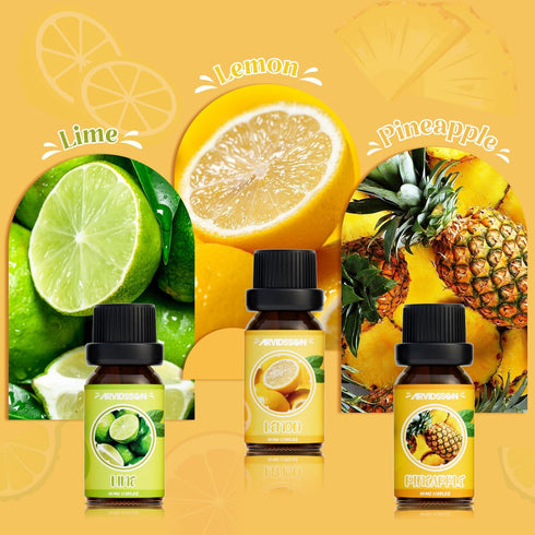 ARVIDSSON Fruits Essential Oils Set, Natural Citrus Essential Oil for Diffuser & Candle Making, Fruity Fragrance Oils, Grapefruit, Bergamot, Sweet...