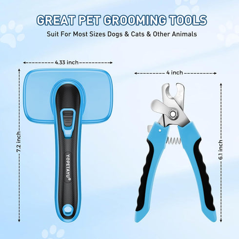 Dog Brush Kit for Shedding Short & Long Haired Cats, Self Cleaning Slicker Brush for Small Medium & Large Animals, Puppy. 4 in 1 Pet Grooming Set ...