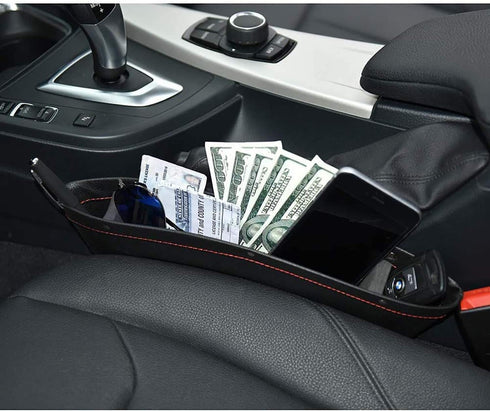 2 Set Car Seat Gap Organizer, Car Seat Gap Filler, PU Full Leather Car Seat Crevice Storage Box Universal Fit in Between Car Seat Catcher for Phon...
