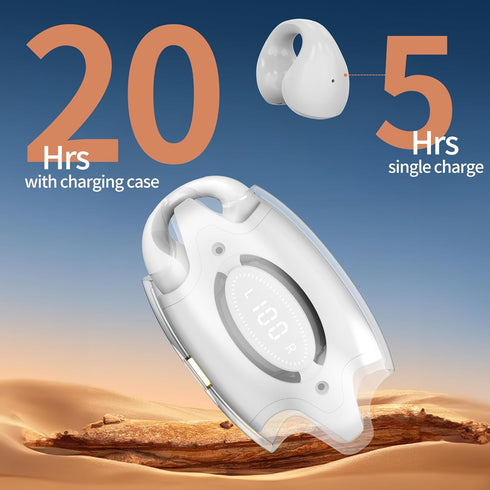 Ear Clip Headphones, Open Ear Headphones Bluetooth 5.3 with Mic/Display, Wireless Ear Clips Earbuds, 24 Hours Playtime Waterproof Ear Buds with Ch...
