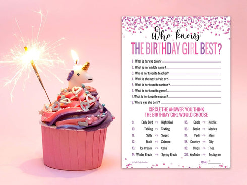 15 Who Knows The Birthday Girl Best Game Cards- for Child or Teen- Fun and Easy Game for Party or Sleepover- Girl Birthday Supplies, Activity, Dec...