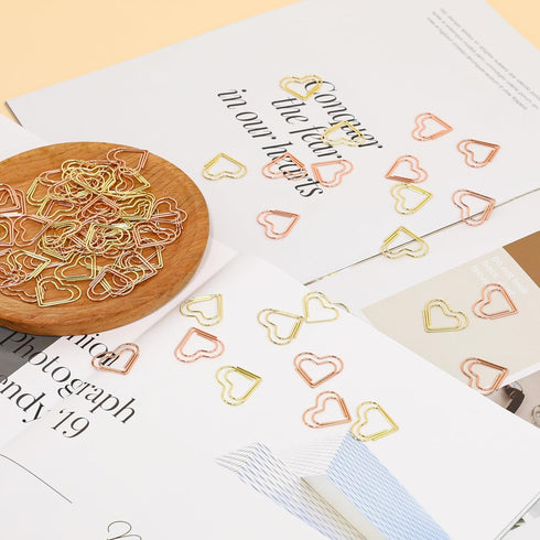 Heart Paper Clips Gold Love Heart Shaped Small Paper Clips Rose Gold Cute Metal Journaling Paper Clamps Paperclips for Women Paper Document Note S...
