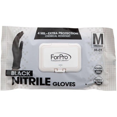 ForPro Professional Collection Disposable Nitrile Gloves, Chemical Resistant, Powder-Free, Latex-Free, Non-Sterile, Food Safe, 4 Mil, Black, Mediu...