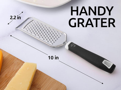 Zulay Kitchen Professional Cheese Grater Stainless Steel - Durable Rust-Proof Metal Lemon Zester Grater With Handle - Flat Handheld Grater For Che...