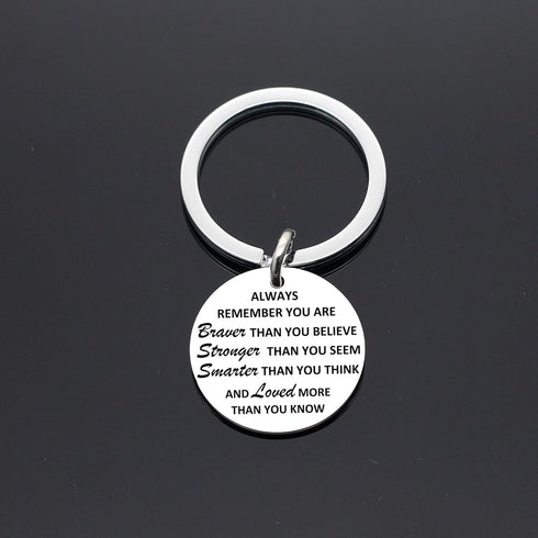 Inspirational Gifts, Always Remember You Are Braver, Stronger, Smarter Than You Think Inspirational Quote Pendant Keychain Keyring, for Son Daught...