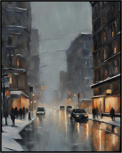 Posterizer 1 pcs-beautiful city in winter-in oil painting style -1-Landscape & Nature Art-GIft for Men Women Teens-Dining Room Decor- unframed wal...