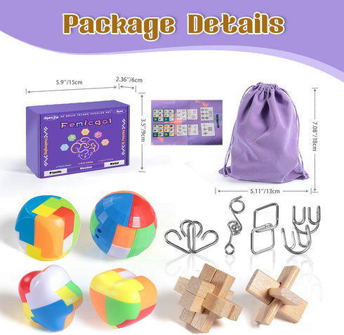 Brain Teaser Puzzles for Adults and Kids, 10Pcs Puzzle Games Set, 3D Wooden Plastic Metal Puzzle, Unlock Interlock Mind Brain Games, IQ Test Educa...