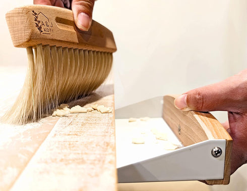 A&J Koti Table Crumb Sweeper - Small Mini Metal Dustpan and Hand Brush Combo Set - Wood Crumber for Servers, Restaurants, Home and Kitchen - Crumb...