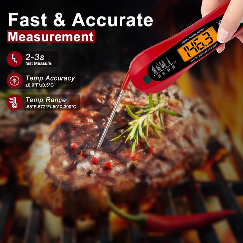 Instant Read Digital Meat Thermometer for Cooking and Baking - Accurate Food Thermometer for Ovens and Grills Red...